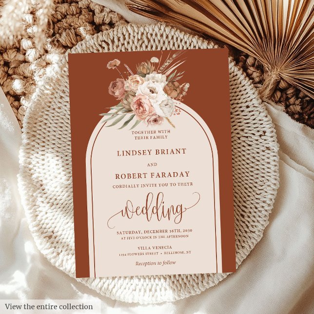 Convite Casamento Floral Rustic Boho Copper Pampas Grass (Rustic Boho Copper Pampas Grass Floral Wedding Invitation)