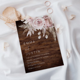 Convite Casamento Floral Rustic Boho Dusty Rosa Blush