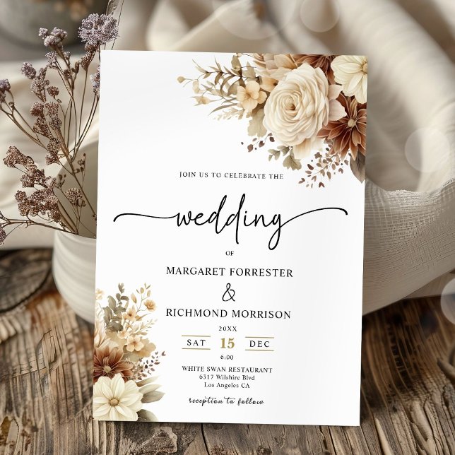 Convite Casamento Floral Rustic Boho Neutral (Criador carregado)
