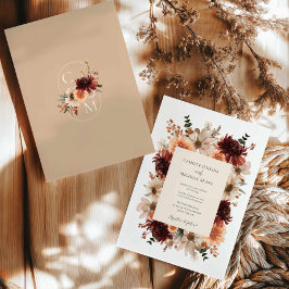 Convite Casamento Floral Rustic Burgundy