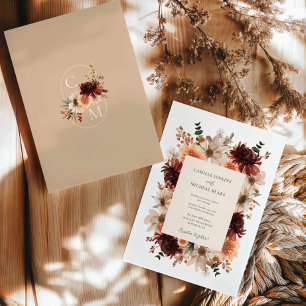 Convite Casamento Floral Rustic Burgundy