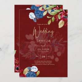 Convite Casamento Floral Rustic Burgundy Blue