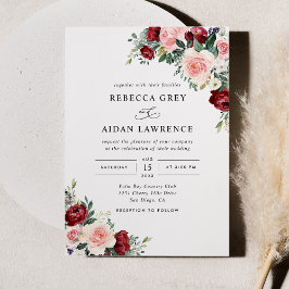 Convite Casamento Floral Rustic Burgundy Blush