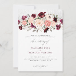 Convite Casamento Floral Rustic Burgundy Blush