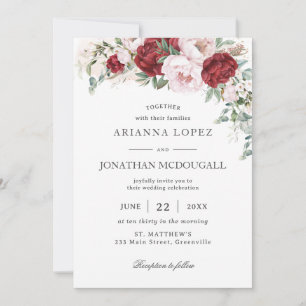Convite Casamento Floral Rustic Burgundy Blush Pink Peonie