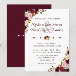 Convite Casamento Floral Rustic Burgundy Marsala