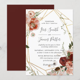 Convite Casamento Floral Rustic Burgundy Marsala Blush