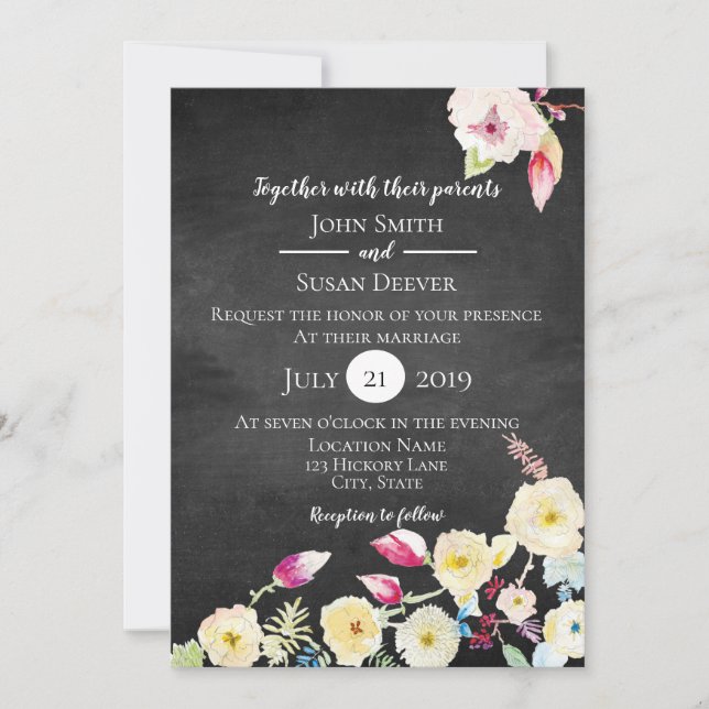 Convite Casamento Floral Rustic Chalkboard Vintage (Frente)