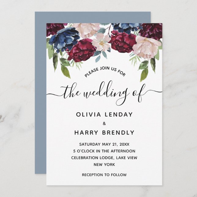 Convite Casamento Floral Rustic Chic Watercolor (Frente/Verso)
