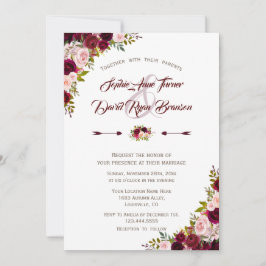 Convite Casamento Floral Rustic Country Burgundy Marsala