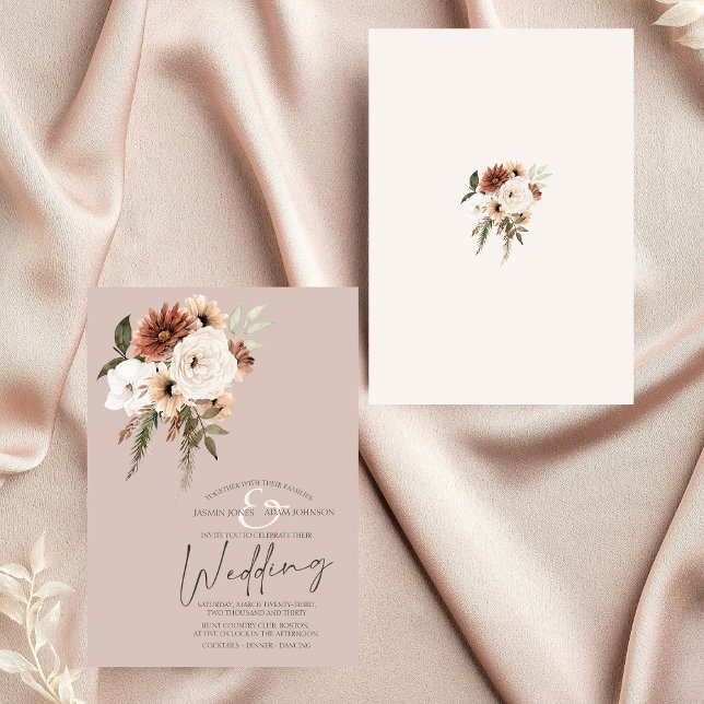 Convite Casamento Floral Rustic Dusty Pink e Verde (Rustic Dusty Pink and Green Floral Wedding Invitation)