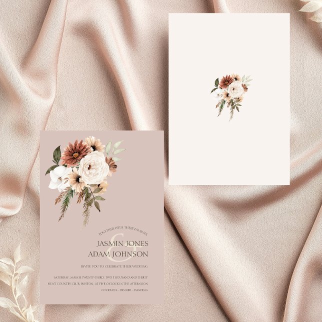 Convite Casamento Floral Rustic Dusty Pink e Verde (Rustic Dusty Pink and Green Floral Wedding Invitation)
