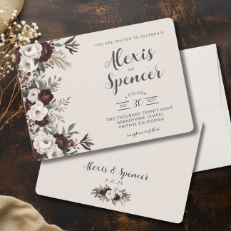 Convite Casamento Floral Rustic Elegance Burgundy
