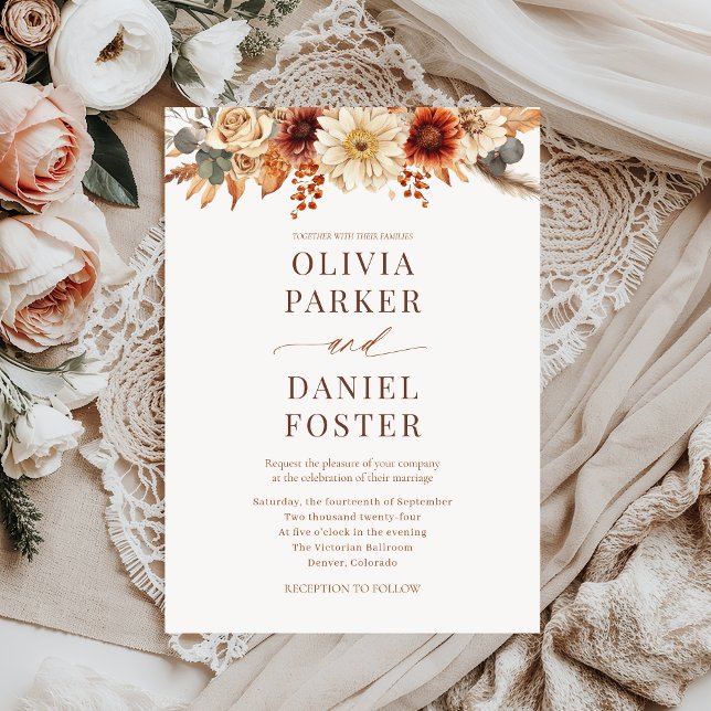 Convite Casamento Floral Rustic Elegant Fall (Criador carregado)