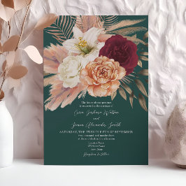 Convite Casamento Floral Rustic Emerald e Burgundy