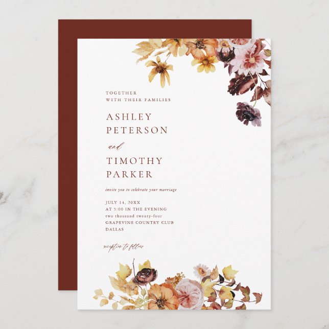 Convite Casamento Floral Rustic Fall Boho (Frente/Verso)