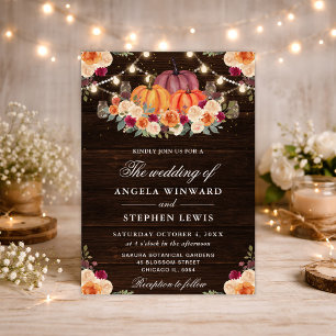 Convite Casamento Floral Rustic Fall Orange Pumpkins