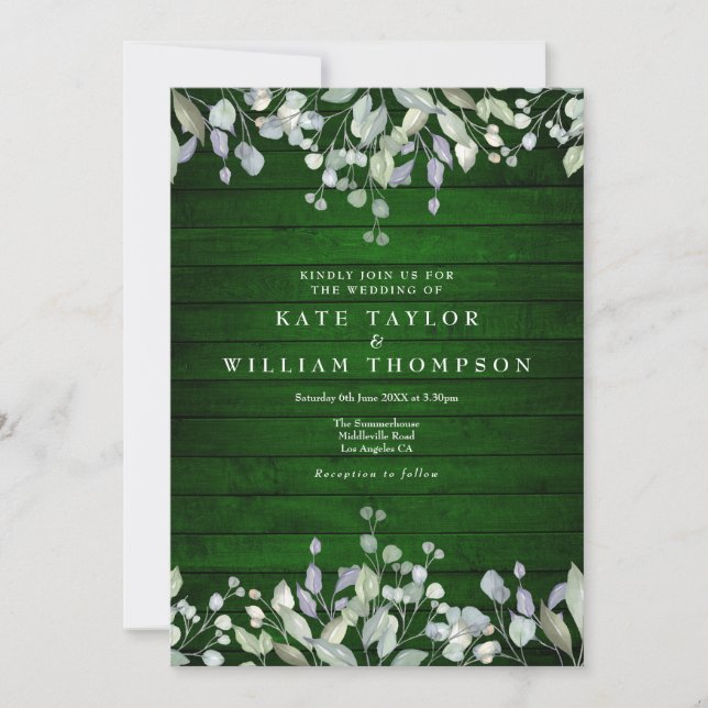 Convite Casamento Floral Rustic Green Wood Greenery (Frente)