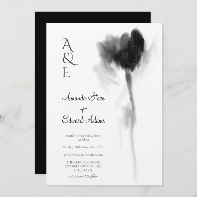 Convite Casamento Floral Rustic Kraft Black Tulip (Frente/Verso)