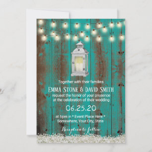 Convite Casamento Floral Rustic Lanterna Teal Barn Country