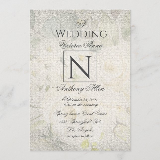 Convite Casamento Floral Rustic Monograma Watercolor (Frente)
