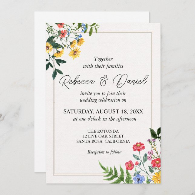 Convite Casamento Floral Rustic Neutral Boho (Frente/Verso)