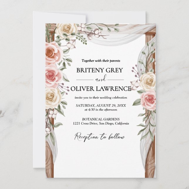 Convite Casamento Floral Rustic Neutral Boho (Frente)