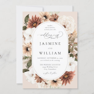 Convite Casamento Floral Rustic Neutral Boho S2 - Beige