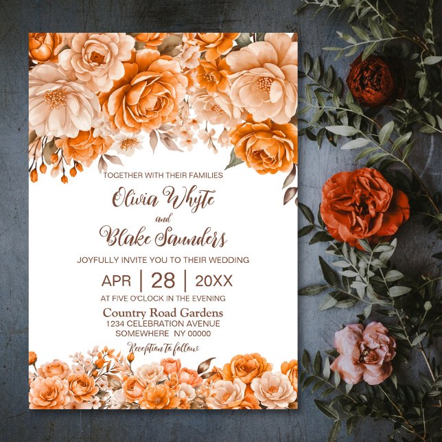 Convite Casamento Floral Rustic Orange (Criador carregado)