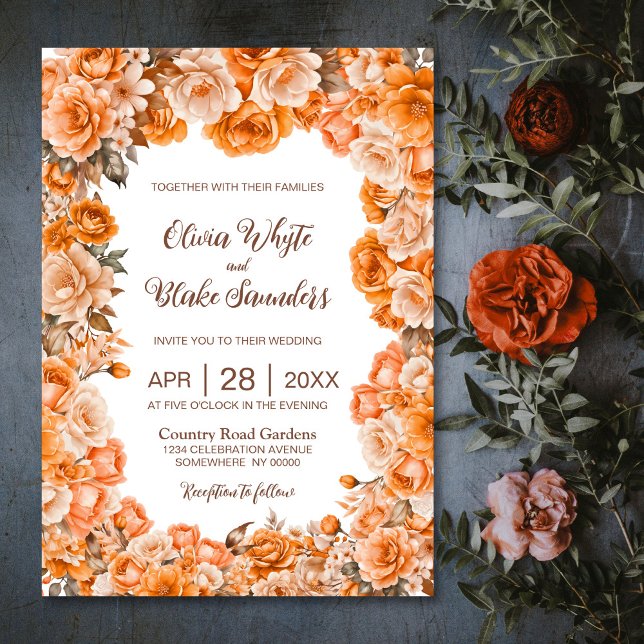 Convite Casamento Floral Rustic Orange (Criador carregado)