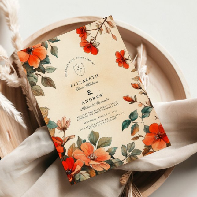 Convite Casamento Floral Rustic Orange (Criador carregado)