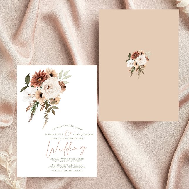 Convite Casamento Floral Rustic Peach Terracotta Greenery (Elegant Peach Olive Green Floral Wedding Invitation)