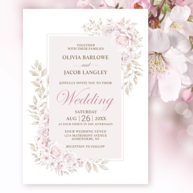 Convite Casamento Floral Rustic Pink (Criador carregado)