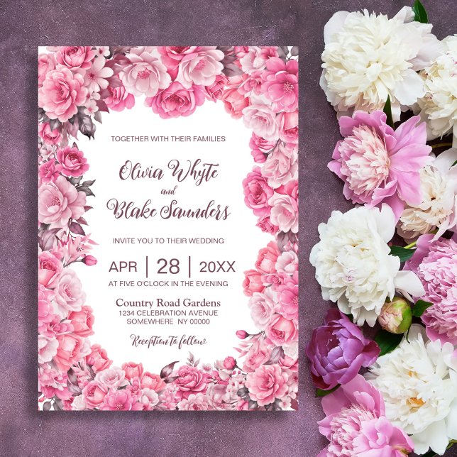 Convite Casamento Floral Rustic Pink (Criador carregado)