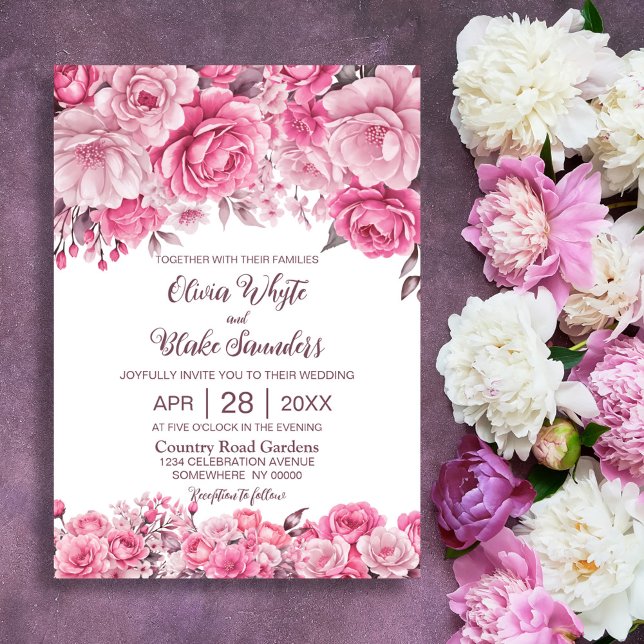 Convite Casamento Floral Rustic Pink (Criador carregado)