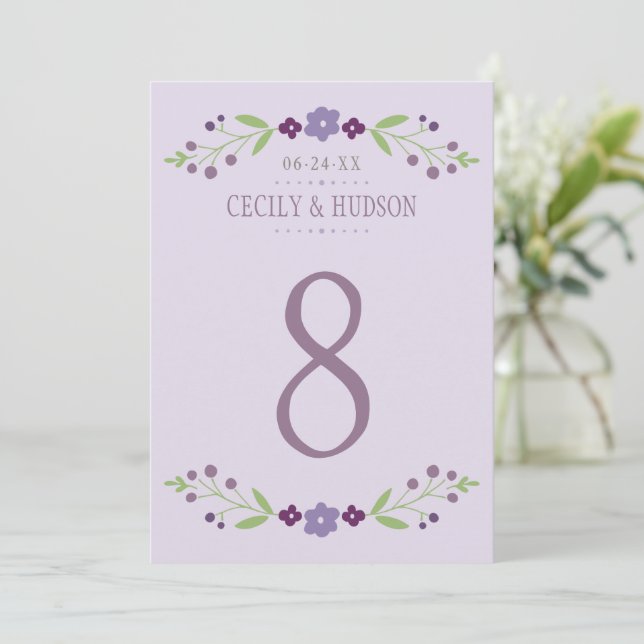 Convite Casamento Floral Rustic Purple e Green (Em pé/Frente)