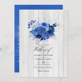 Convite Casamento Floral Rustic Royal Blue e Silver