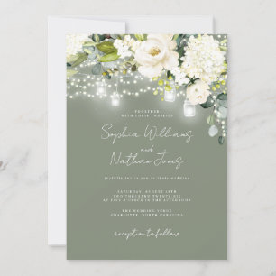 Convite Casamento Floral Rustic Sage Champagne