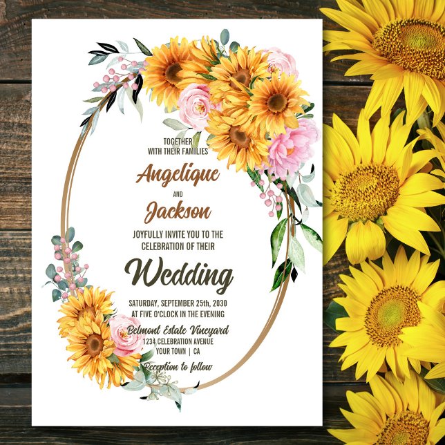 Convite Casamento Floral Rustic Sunflower (Criador carregado)