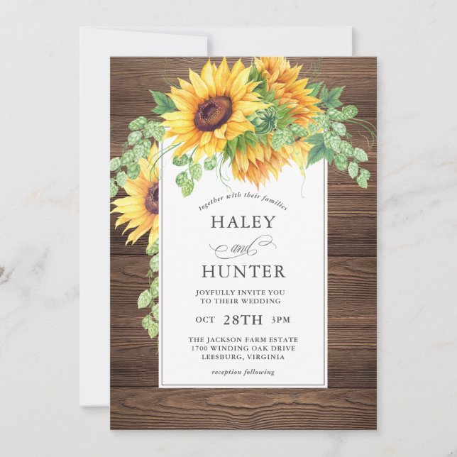 Convite Casamento Floral Rustic Sunflower (Frente)