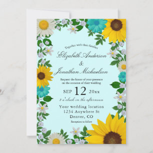 Convite Casamento Floral Rustic Sunflower Daisy
