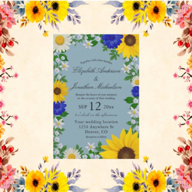 Convite Casamento Floral Rustic Sunflower Daisy (Criador carregado)