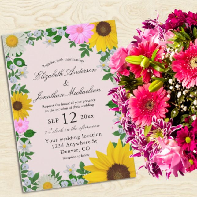 Convite Casamento Floral Rustic Sunflower Daisy (Criador carregado)
