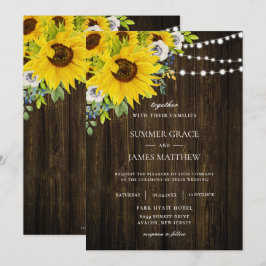 Convite Casamento Floral Rustic Sunflower Ivory 