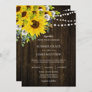 Convite Casamento Floral Rustic Sunflower Ivory