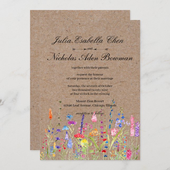 Convite Casamento Floral Rustic Watercolor (Frente/Verso)