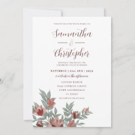 Convite Casamento Floral Rustic Watercolor Terracotta
