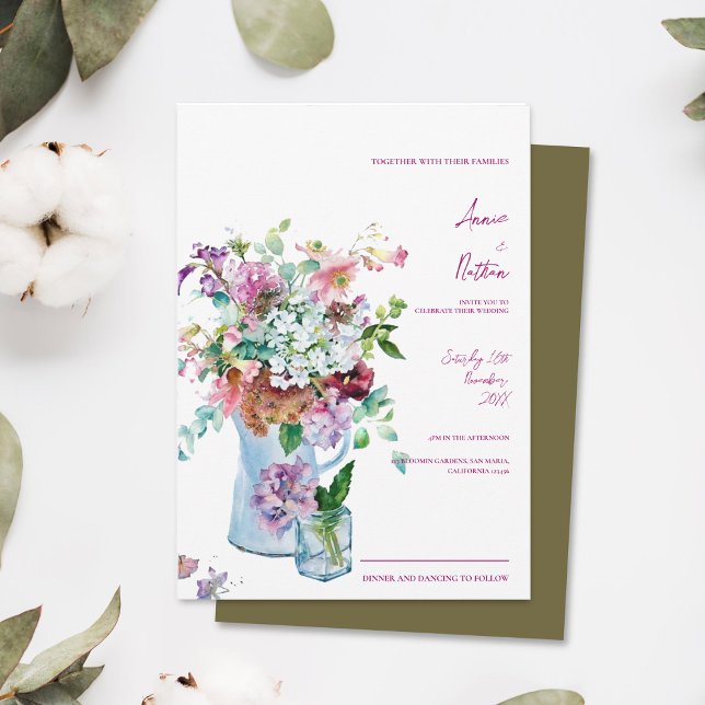 Convite Casamento Floral Rustic Wildflower (Rustic Wildflower Watercolor Floral Wedding Invitation)