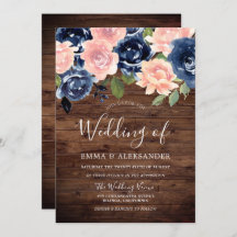 Casamento Floral Rustic Wood Blush & Marinho