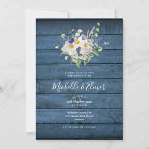 Convite Casamento Floral Rústico Azul de Campo
